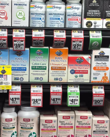 Probiotic supplements on grocery shelves